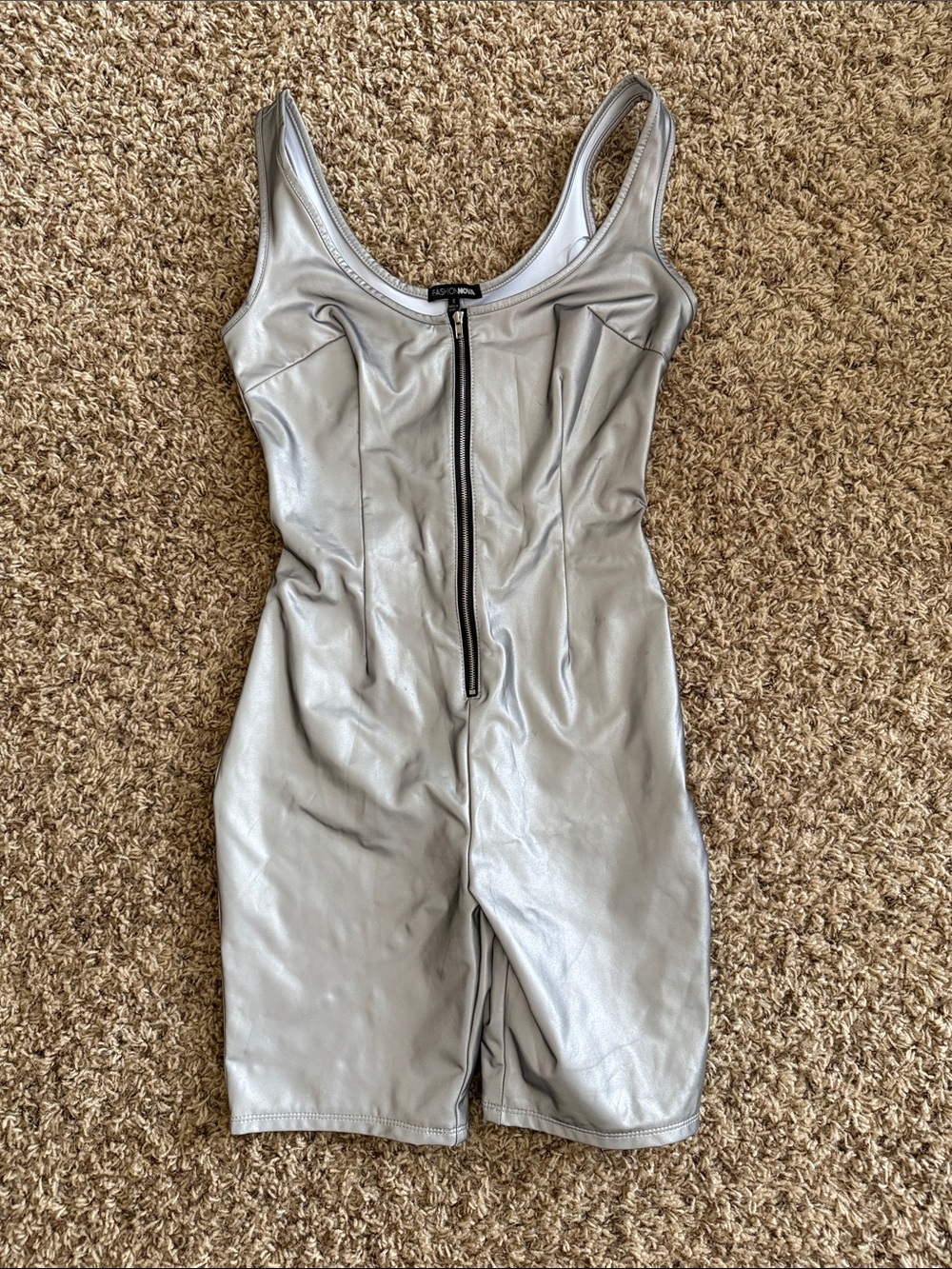 Silver Faux-Leather Zip-Front Women’s Jumpsuit
